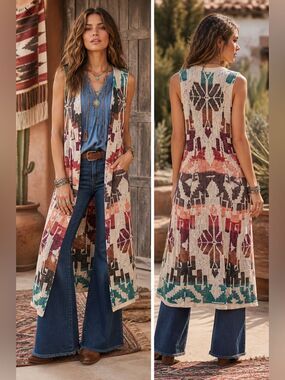 Anthropologie Cecelia Prado Geometric Pattern Long Vest